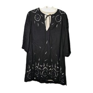 Alice + Olivia Womens Morgana Shift Mini Dress 3/4 Sleeve Eyelet Floral Black
